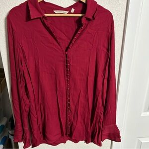 Soft Surroundings Red Button Up Top Women Size L Western Flare Sleeves blouse